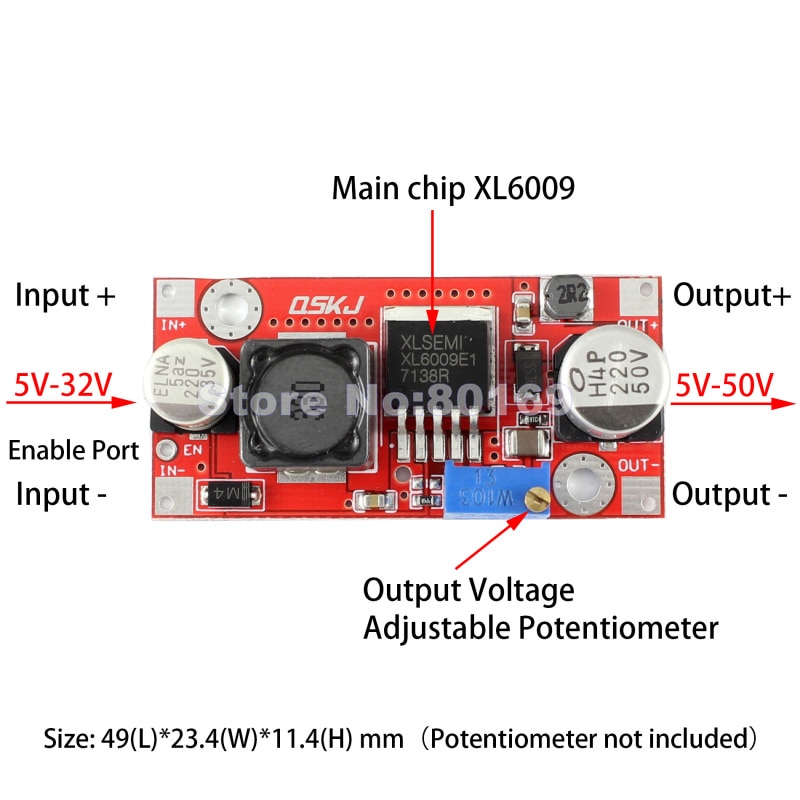 DC-DC CONVERTOR MODULE RED
(XL6009DC DC BOOSTER STEP UP MODULE)
I/P:5V-32V 4A
O/P: 5V-50V 2.5A