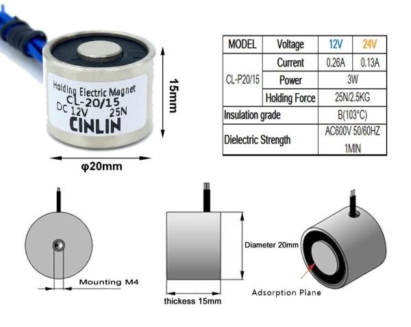 CL-P 20/15 HOLDING ELECTRIC MAGNET LIFTING 2.5KG/25N SOLENOIDE SUCKER