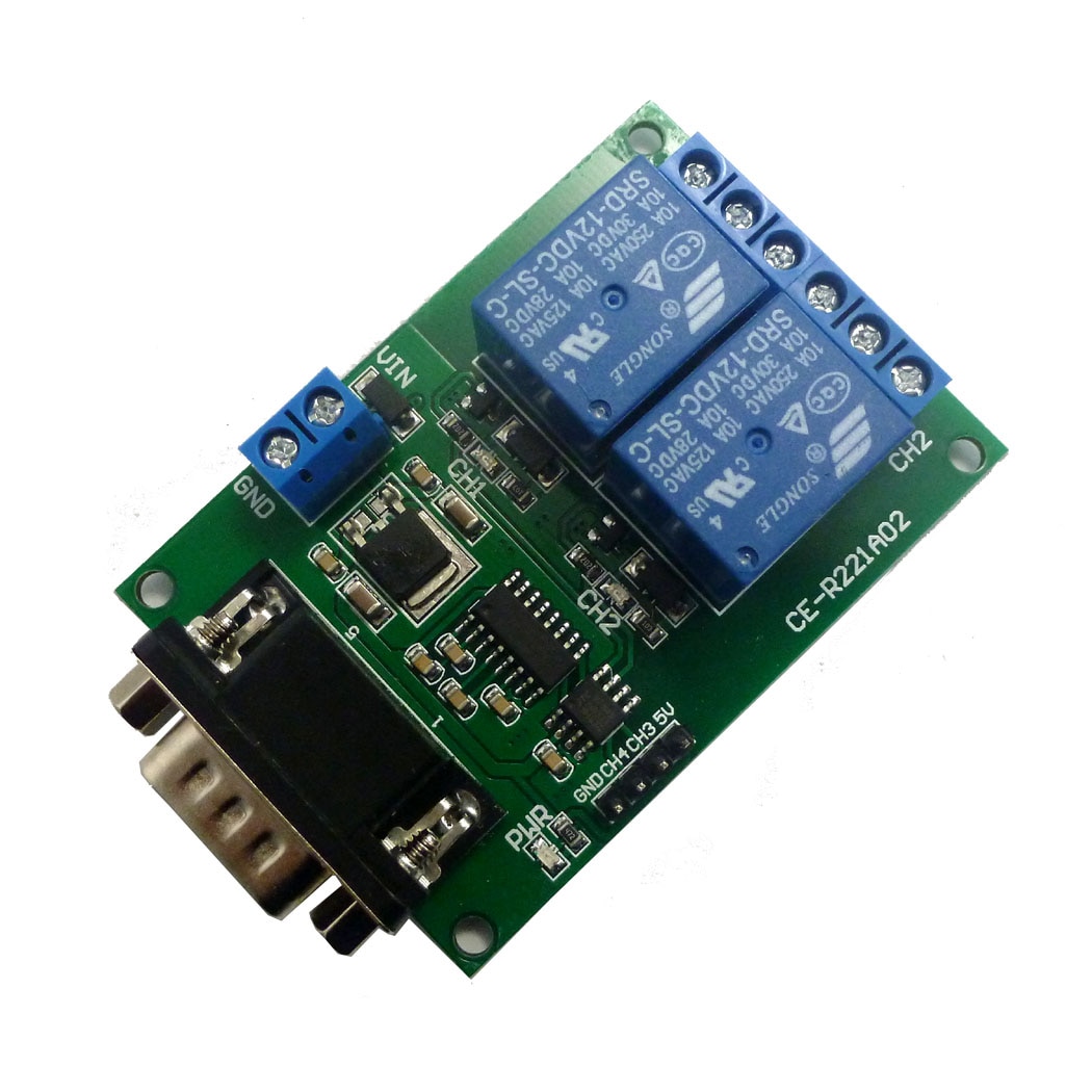 12VDC 2WAY 2 CHANNEL RELAY MODULE WITH DB9 SERIAL PORT RS232 INTERFACE